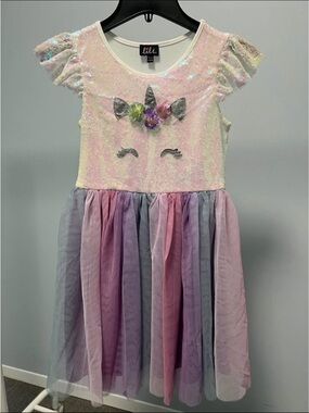 lilt Pastel Sequin Unicorn Dress with Floral Accent